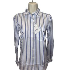 UNTUCKit Blue White Striped Button-Up Shirt Womens Size‎ 8 NWT Preppy